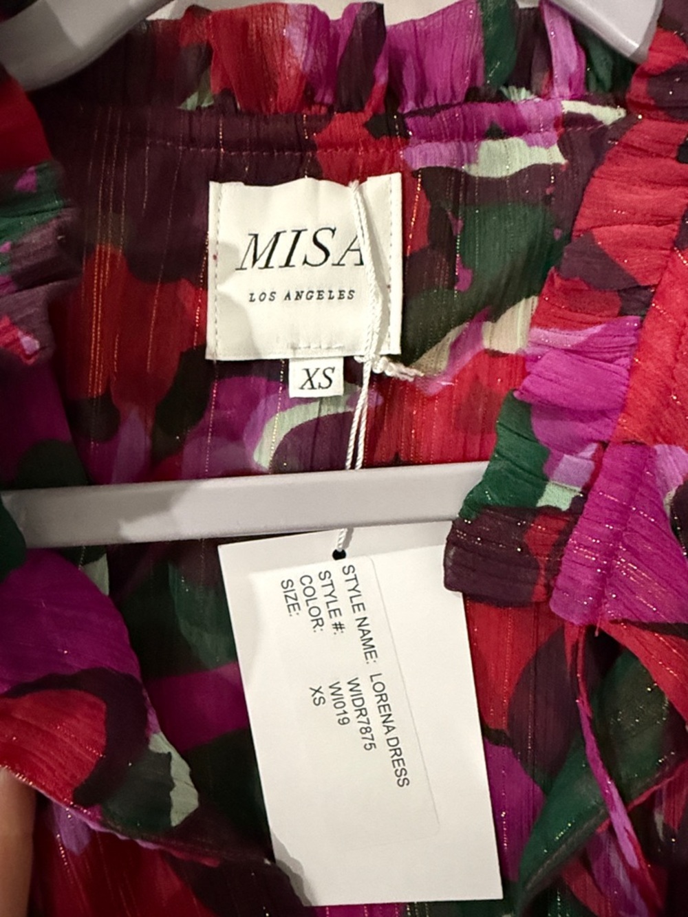 Misa Los Angeles new Lorena dress Pink and Green Floral Ruffle-Waist Tunic xs - Picture 2 of 3